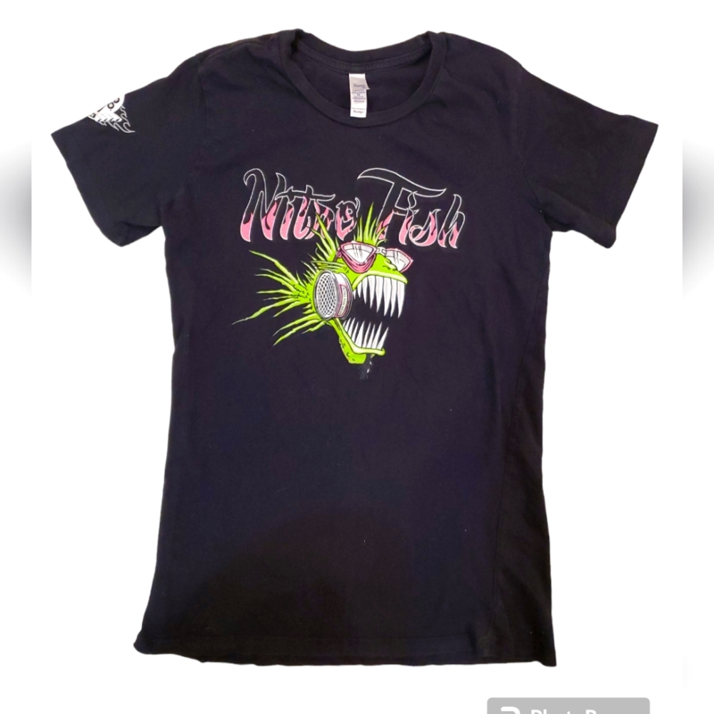 Nitro Fish Women's Black Neon Green Fish NHRA‎ Short Sleeve T-Shirt XL